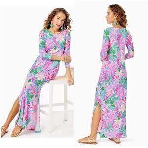 Lilly Pulitzer Morgann maxi dress 3/4 Sleeve long Dress Multi Tigers Lair Size M